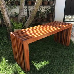 Banco Ripado em Madeira Artesanal Peroba para Jardim e Área de Piscina - 4