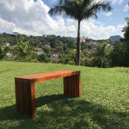 Banco Ripado em Madeira Artesanal Peroba para Jardim e Área de Piscina - 6