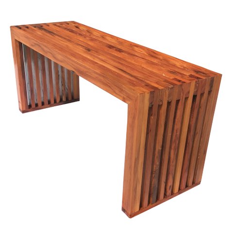 Banco Ripado em Madeira Artesanal Peroba para Jardim e Área de Piscina