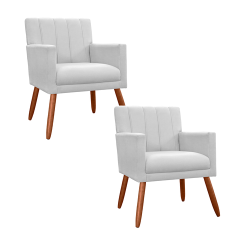 Jogo 2 Poltronas Decorativa Para Sala de Sala de Estar Cecília Suede Branco - LM DECOR