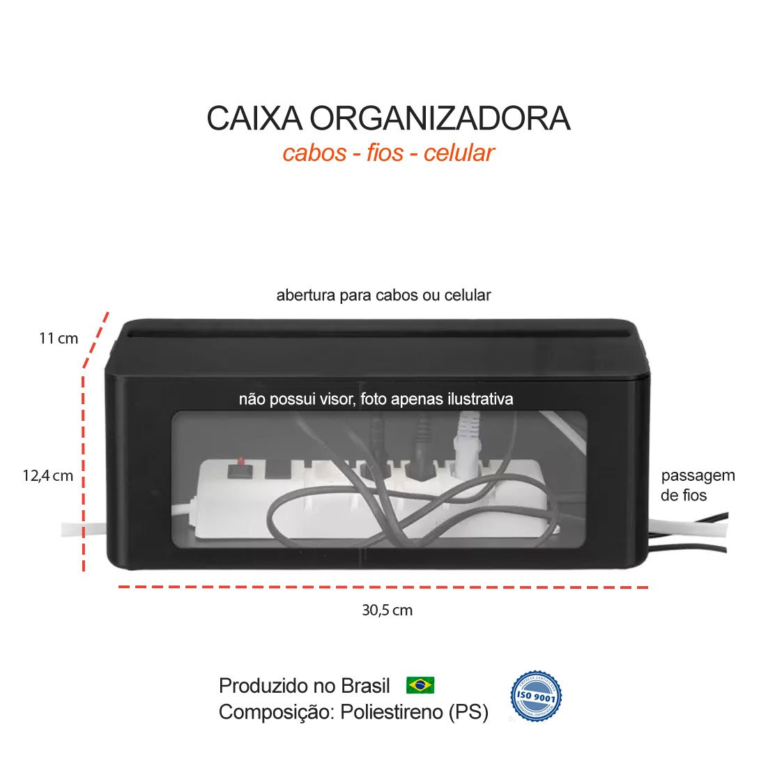 Caixa Organizadora Porta Fios Cabo Celular Organizador Preto - 3