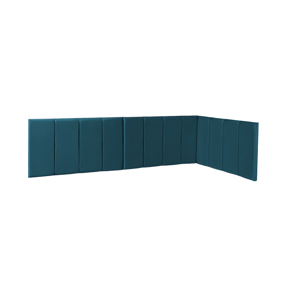 Conjunto Cabeceira Painel Estofada com Lateral para Cama de Solteiro Veludo Azul 0,90 X 1,88 - 1