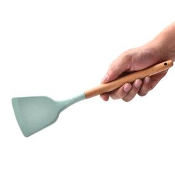 Kit Utensílios De Cozinha Cabos em Madeira e Silicone 11 Peças + Pote Organizador - Premium - - Verd - 9