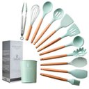 Ver mais imagens de Kit Utensílios De Cozinha Cabos em Madeira e Silicone 11 Peças + Pote Organizador - Premium - - Verd