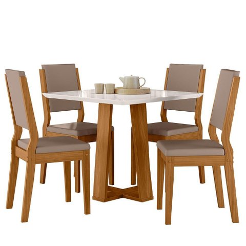 Conjunto Sala de Jantar Mesa Rubi 90x90 4 Cadeiras Carol Ype/off White/suede Marrom