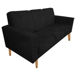 Sofá 3 Lugares Luana Preto Suede com Duas Almofádas - 1