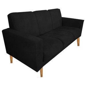 Sofá 3 Lugares Luana Preto Suede com Duas Almofádas