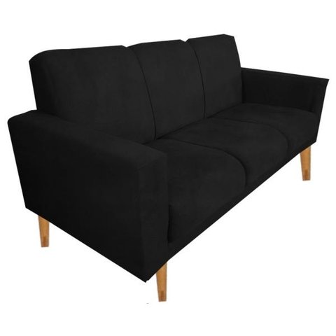 Sofá 3 Lugares Luana Preto Suede com Duas Almofádas