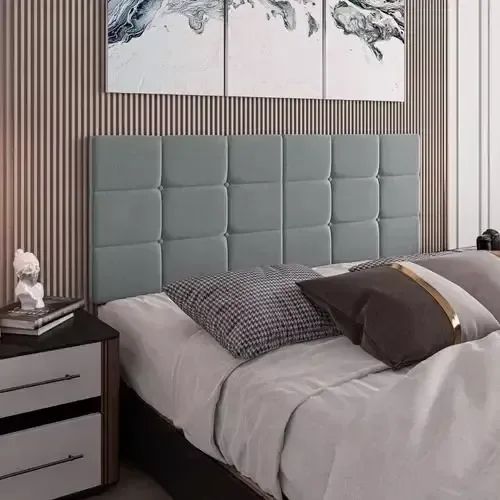 Cabeceira Estofada Suspensa Bia 1.40 Cama Box Casal - Cinza Suede - 1