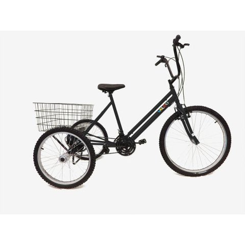 Triciclo aro 26 - 18 Marchas - Hiper Luxo - Várias Cores - Preto