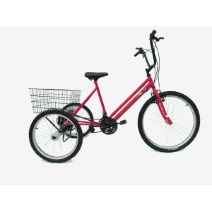 Triciclo aro 26 - 18 Marchas - Hiper Luxo - Várias Cores - Vermelho