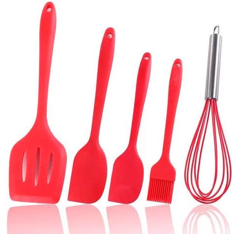 Kit de Utensílios de Silicone de Cozinha Vermelho com 5 Peças - Vermelho