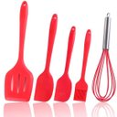 Ver imagem 1 de Kit de Utensílios de Silicone de Cozinha Vermelho com 5 Peças - Vermelho