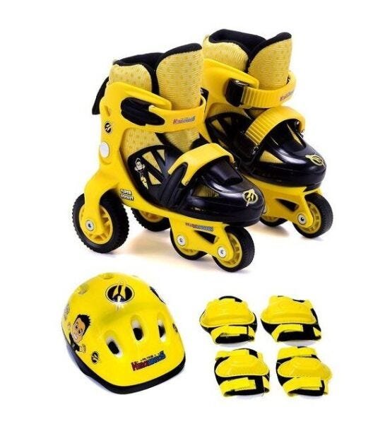 Kit Patins Infantil Ajustável Masculino Heroizinhos - Amarelo - P - 31 ao 34 - 1