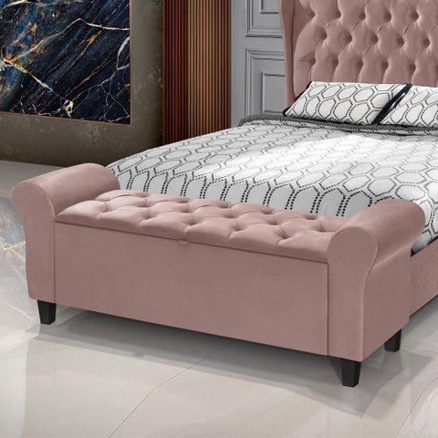 Recamier Baú Calçadeira para Cama Box Queen 150 Cm Dubai Inca Rosê - Lh Móveis