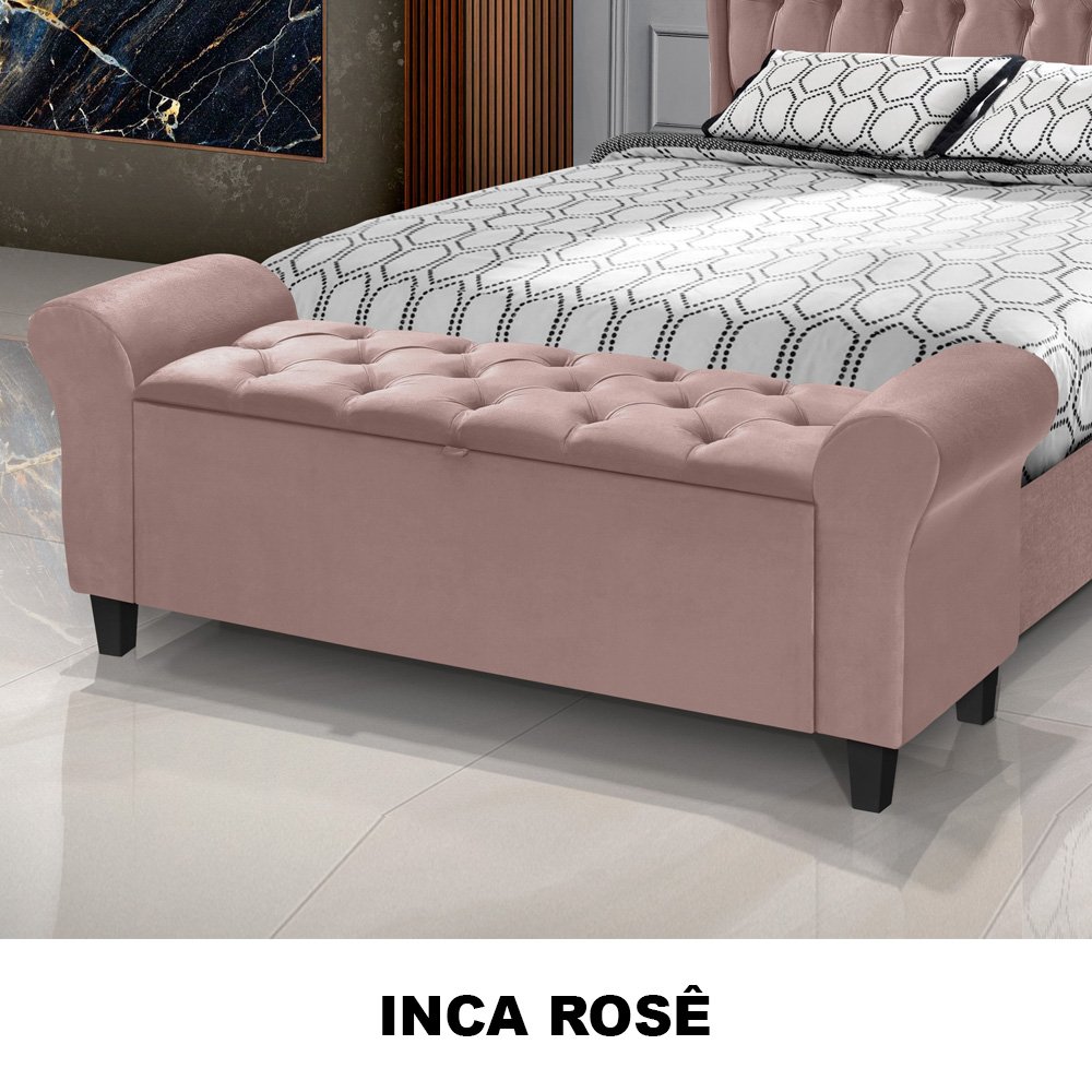 Recamier Baú Calçadeira para Cama Box Queen 150 Cm Dubai Inca Rosê - Lh Móveis - 3