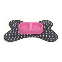 Kit Tapete Comedouro/bebedouro Duplo - Marrons e Rosa - 1