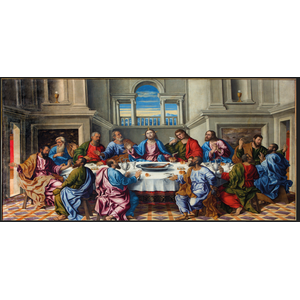 Quadro no Tecido Canvas Santa Ceia 120x70 com Moldura Flutuante  Marrom