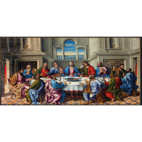Quadro no Tecido Canvas Santa Ceia 120x70 com Moldura Flutuante  Marrom