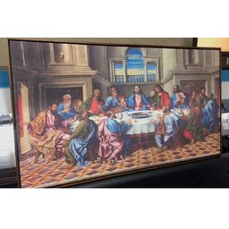 Quadro no Tecido Canvas Santa Ceia 120x70 com Moldura Flutuante  Marrom - 2