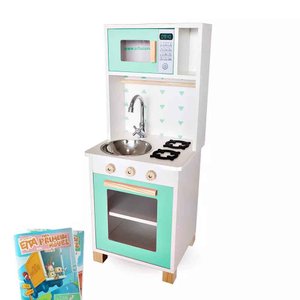 Kit Livro Mini Cozinha Infantil com Pia Fogão e Microondas - Verde Claro