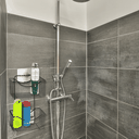 Ver imagem 2 de Porta Shampoo Duplo de Banheiro Suporte de Utensílios para Box Aço Preto Fixação por Adesivo Utimil