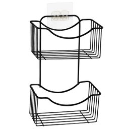 Porta Shampoo Duplo de Banheiro Suporte de Utensílios para Box Aço Preto Fixação por Adesivo Utimil - 1