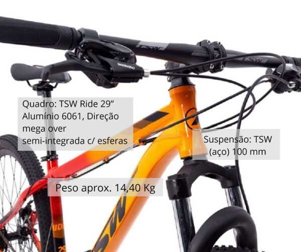 Bicicleta Aro 29 TSW Ride 21V Laranja tam 15,5 - 5
