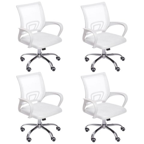 Kit 4 Cadeiras de Escritório Begonia Mesh Ergonômica Branco Branco