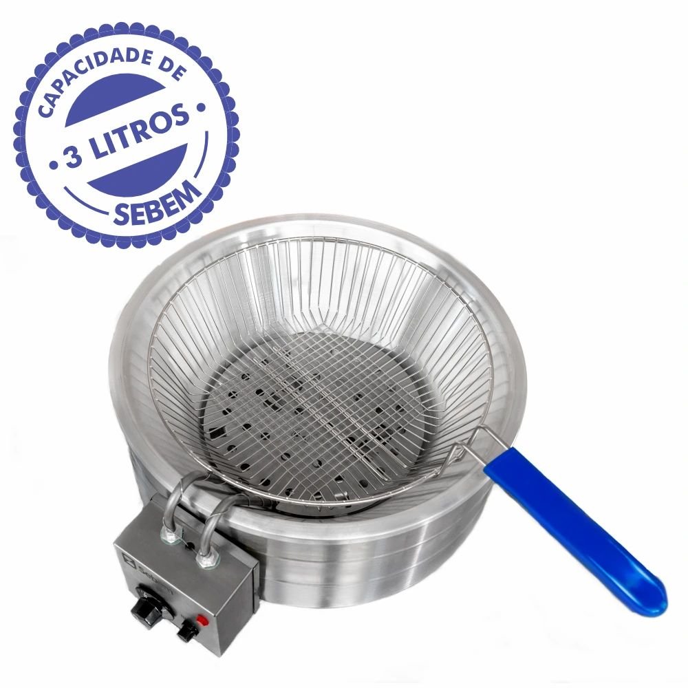 Fritador Tacho Elétrico Industrial Pequeno Pasteleiro Pastel com Peneira/cesto 3 Litros Inox Sebem - 3