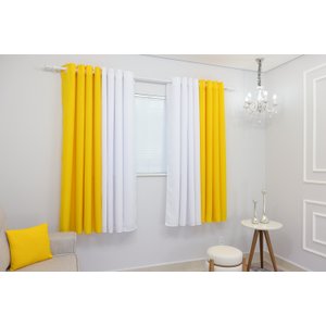 Cortina Duo Oxford 600x180 Duas Cores Sala/quarto Para Varão:Amarelo-canário
