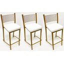 Ver imagem 1 de Kit 3 Peças Banqueta Média para Bancada Empilhável cor Dourado Fosco assento branco Altura 65cm