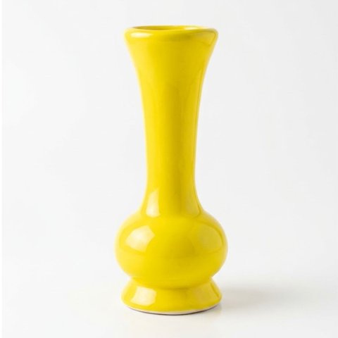 Vaso Solitário Bojudo em Cerâmica Artesanal Decorativa 17,5cm:Amarelo