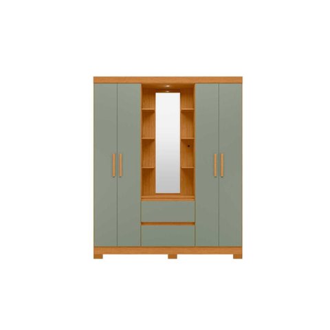 Guarda Roupa com LED e Espelho Olímpia 4 Portas e 2 Gavetas - Cinamomo Sálvia - Albatroz
