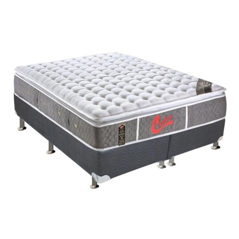 Cama Box Queen: Colchão Molas Pocket Ensacadas Castor Light Stress Oxygen New + Base Crc Suede Gray