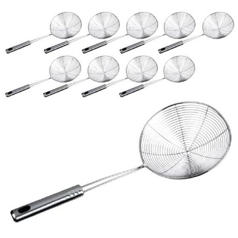 Kit 10 Escumadeira Para Fritura Em Inox Aro 15Cm