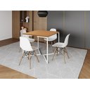 Ver imagem 1 de Mesa Industrial Base Ferro Branco em V Tampo 90x90 Canela 4 Cadeiras Eames Madeira Assento Branco