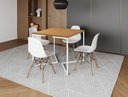 Ver imagem 1 de Mesa Industrial Base Ferro Branco em V Tampo 90x90 Canela 4 Cadeiras Eames Madeira Assento Branco