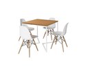 Ver imagem 2 de Mesa Industrial Base Ferro Branco em V Tampo 90x90 Canela 4 Cadeiras Eames Madeira Assento Branco