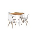 Ver imagem 2 de Mesa Industrial Base Ferro Branco em V Tampo 90x90 Canela 4 Cadeiras Eames Madeira Assento Branco