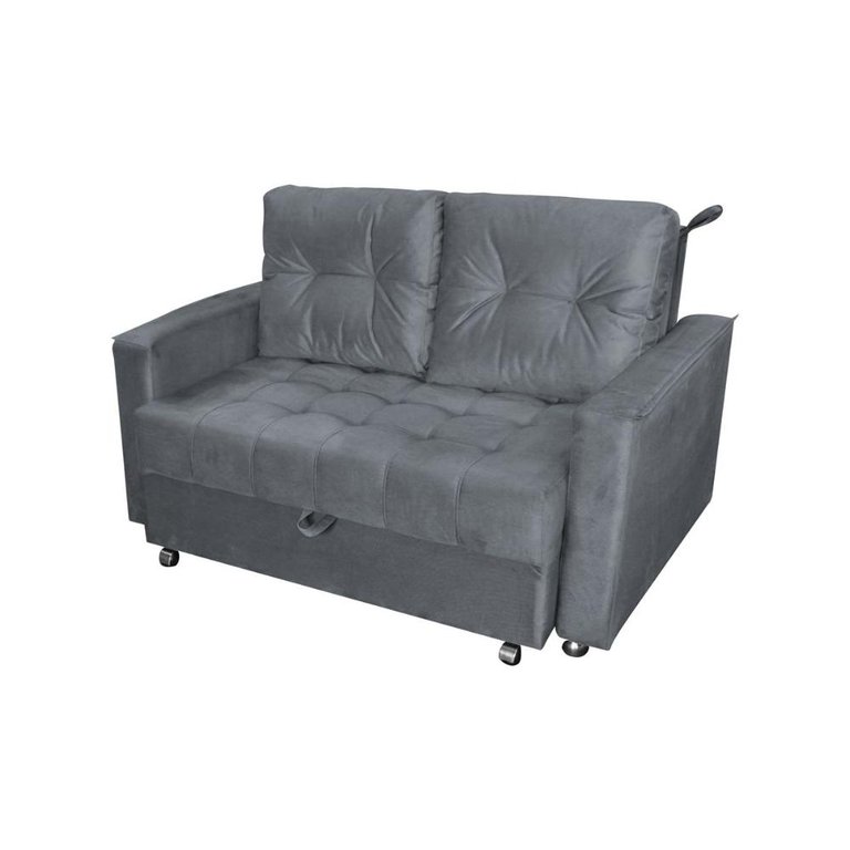 Sofá Cama Casal Reclinável Drika - Veludo Chumbo Sofá Cama Casal Reclinável Drika - Veludo Chumbo
