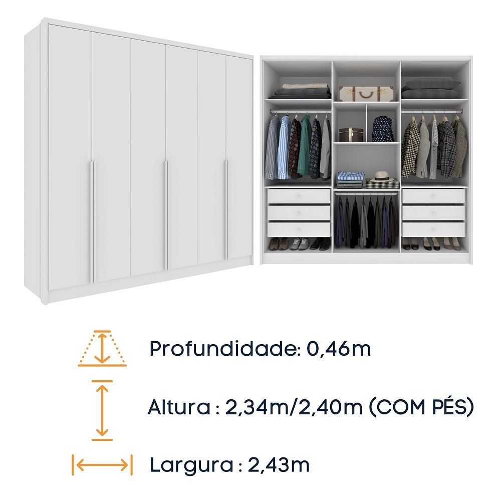 Guarda Roupa Casal 100% Mdf 6 Portas 6 Gavetas Fortuna Tcil Tcil Móveis Guarda Roupa Casal Fortuna 1 - 4