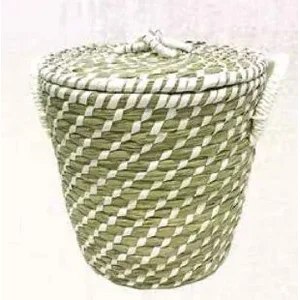 Cesto de Seagrass Branco com Tampa