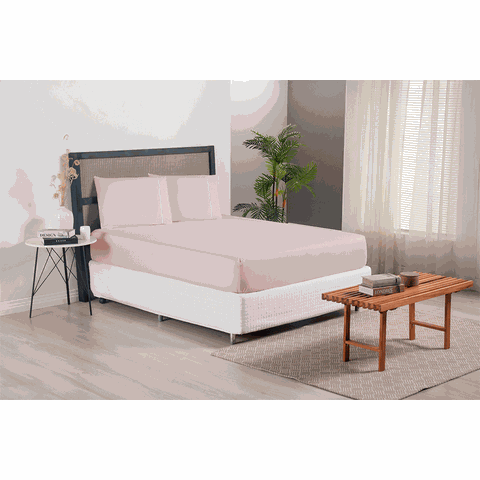 Jogo de Lençol Casal Queen Size Versatile Ponto Palito Simples 3 Peças Micropercal 300 Fios:rosê