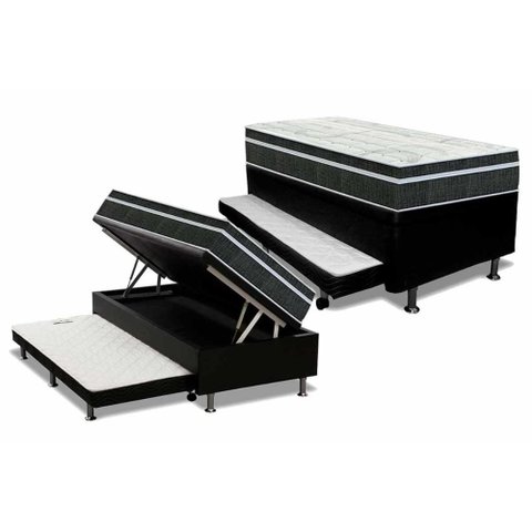 Cama Box Baú Solteiro: Colchão Molas Bonnel Orthoflex Venezia Black + Base Crc Courano Black (