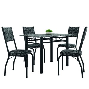 Conjunto Sala de Jantar Mesa Tampo Granito 1,20m com 4 Cadeiras Diana Preto / Mosaico Artefamol