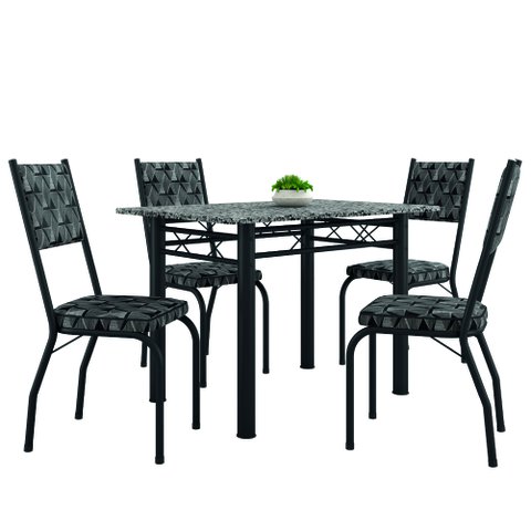 Conjunto Sala de Jantar Mesa Tampo Granito 1,20m com 4 Cadeiras Diana Preto / Mosaico Artefamol