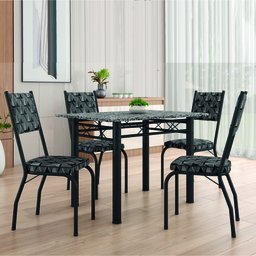 Conjunto Sala de Jantar Mesa Tampo Granito 1,20m com 4 Cadeiras Diana Preto / Mosaico Artefamol - 2