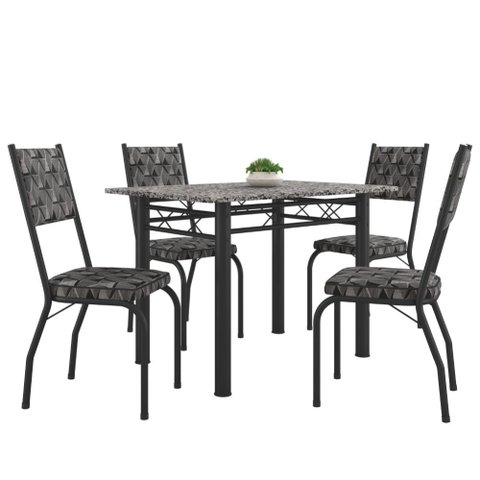 Conjunto Sala de Jantar Mesa Tampo Granito 1,20m com 4 Cadeiras Diana Preto / Mosaico Artefamol