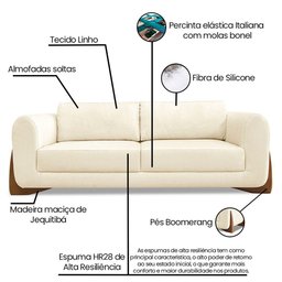 Sofá Jobim 3 Lugares 2,50 Linho Pérola - Lucadi Home - 8